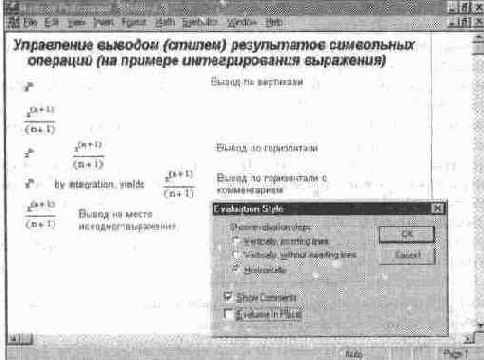 Установка стиля эволюции символьных выражений (Evolution Style...)